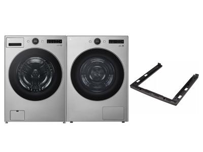 27" LG Front Load Washer and Electric Dryer with stacking Kit - HSTK1B-WM5500HVA-DLHC5502V